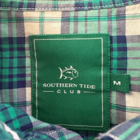 Southern Tide Men's Club Plaid Button Down Shirt Green White Size Medium - Picture 3 of 7